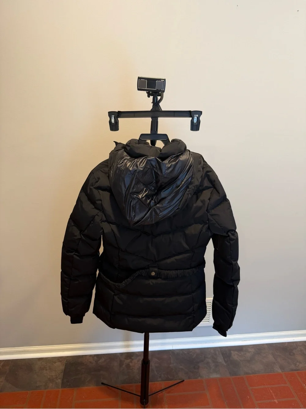 Zara Black Hooded Ski Quilted Puffer Jacket with Belt